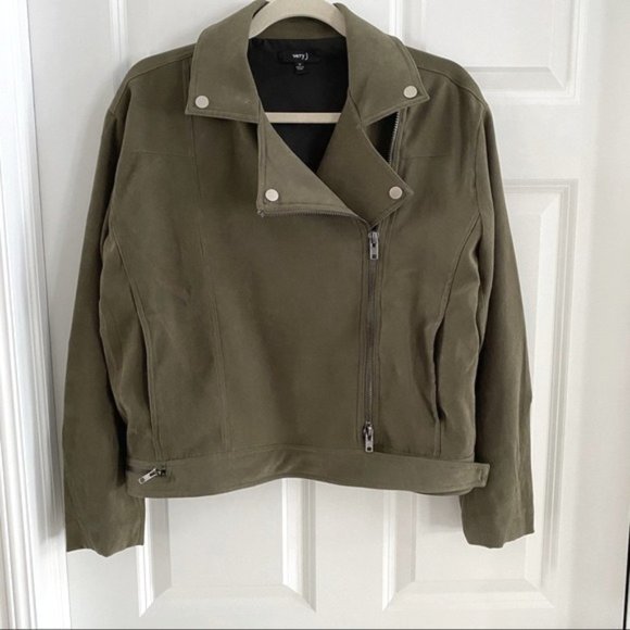 Very J Jackets & Blazers - Very J Motorcycle jacket olive green suede size medium